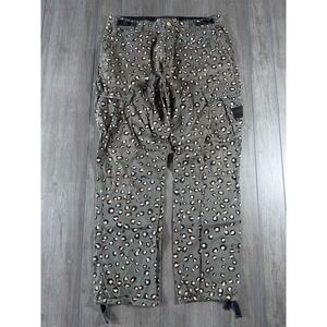 AKOO Brand Mens Leopard Print Cargo Pants Olive Green Streetwear Size 38